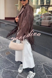 Western City Suede Long Tassels Long Sleeve Lapel Relaxed Jacket
