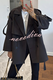 Modern Urban Dropped Shoulder Strap Button Detail Belted Lapel Loose Trench Coat