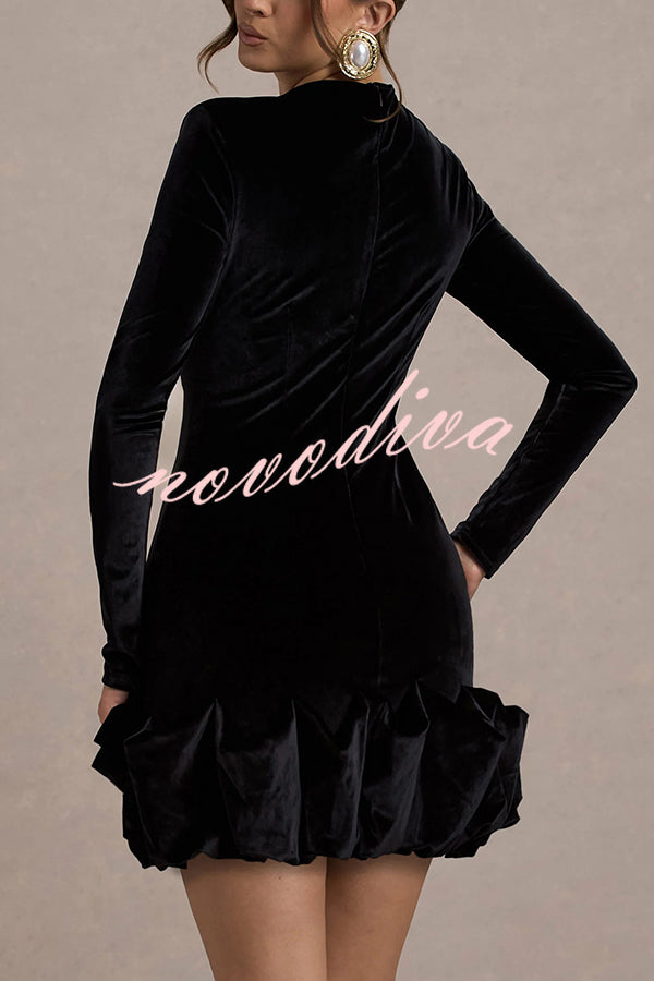 Solid Color Velvet Slim-fit Long-sleeved Mini Dress
