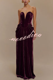 Paige Velvet Off Shoulder Side Pleated Hip Drape Maxi Dress