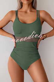 Fashion Waist Mesh Stretch One-piece Swimsuit