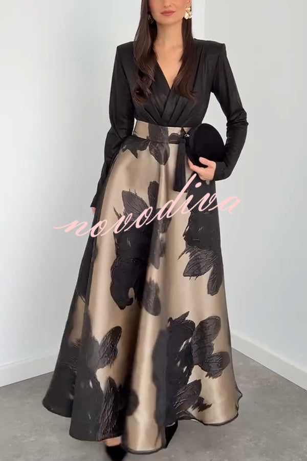 Chic Celebration Tulle Floral Pattern Jacquard High Rise Flared Maxi Skirt