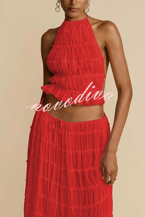 Passion and Romance Pleated Back Elastic Straps Adjustable Halter Tank