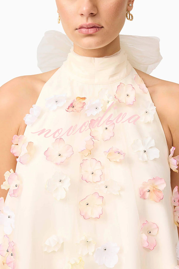 Sweet Floral Embellished Sleeveless Mini Dress
