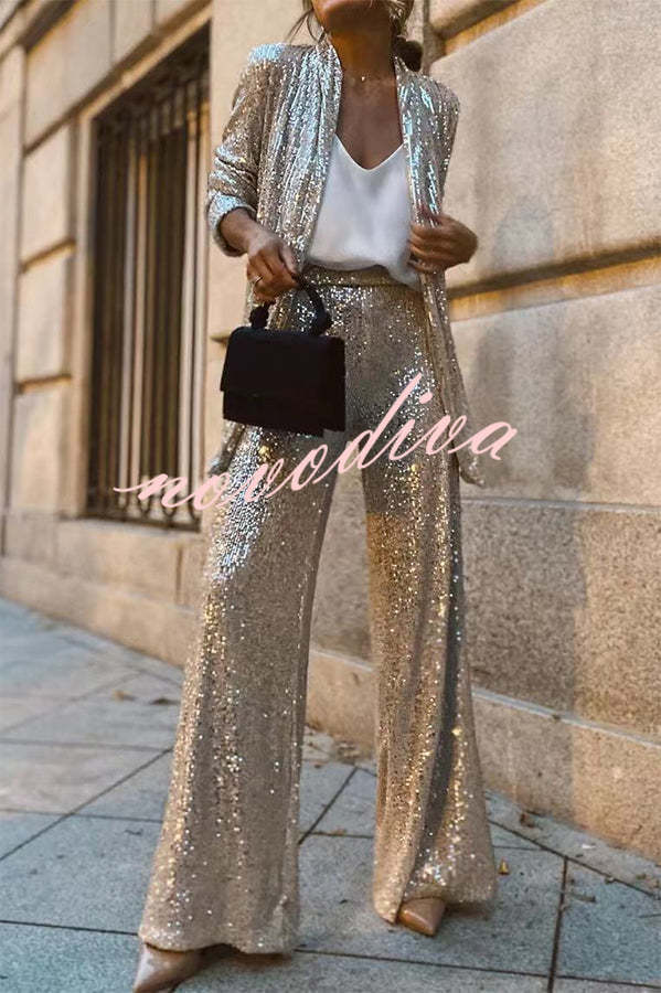 Special Treat Sequin High Rise Wide Leg Party Pants