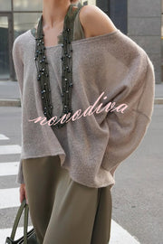 Warm Winter Knit Wide Neck Batwing Sleeve Loose Relaxed Sweater
