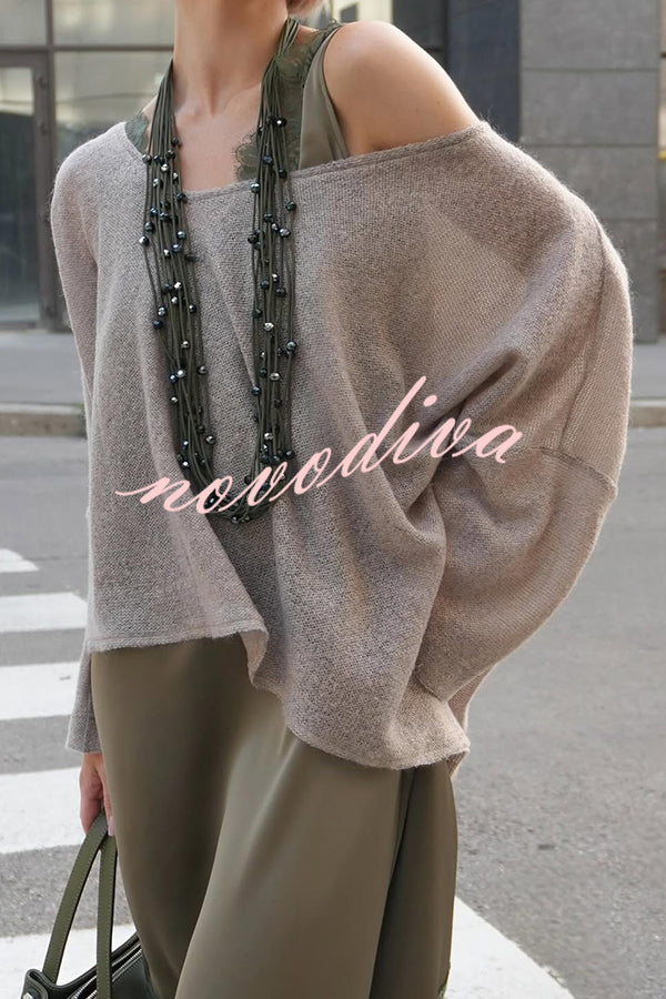 Warm Winter Knit Wide Neck Batwing Sleeve Loose Relaxed Sweater