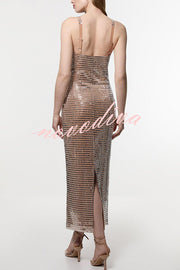 Dazzling Entrance Premium Crystal Embellished Jersey Slit Midi Dress