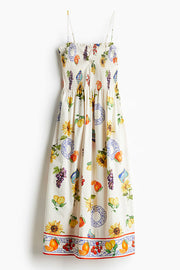 Summer Fruit Print Sling Pleated Vacation Midi Dress