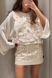 Fashion Floral Hollow Embroidery Slim Mini Skirt