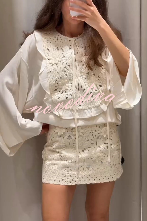 Fashion Floral Hollow Embroidery Slim Mini Skirt