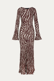 Gia Unique Print Boat Neck Long Bell Sleeve Bias Cut Maxi Dress