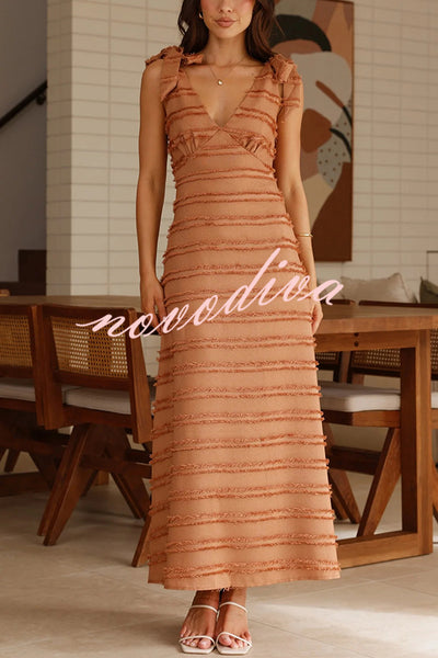 Solid Color V-neck Elegant Sling Lace Up Vacation Maxi Dress