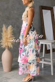 Dreamy Destiny Floral Print Elastic Back Tiered Maxi Dress