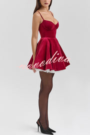 Year-end Dance Velvet Tulle Patchwork Sweetheart Neck Slip Mini Dress