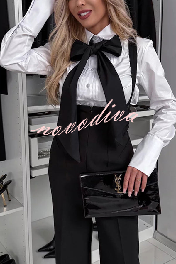 Classic Original Pleated Bow Tie-up Shirt Neck Long Sleeve Blouse