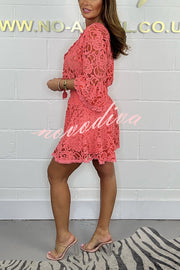 Emilee Lace Tie Neck Bell Sleeve Top and Elastic Waist Loose Shorts Set