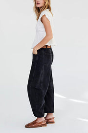 Rina Denim Mid-Rise Pocket Tapered Hem Barrel Jeans