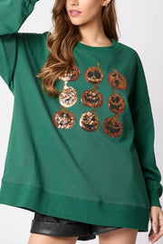 Halloween Pumpkin Sequin Loose Casual Sweatshirt