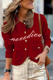 Solid Color V-neck Long-sleeved Loose Pocket Knit Cardigan