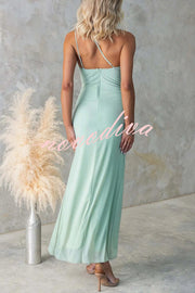 Fashion One-shoulder Pleated Sexy High Slit Slim Dress