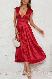 Satin Solid Color Sleeveless V-neck Pocket Maxi Dress