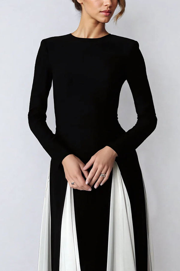 Getting Glam and Elegant Panelled Tulle Long Sleeve A-line Maxi Dress