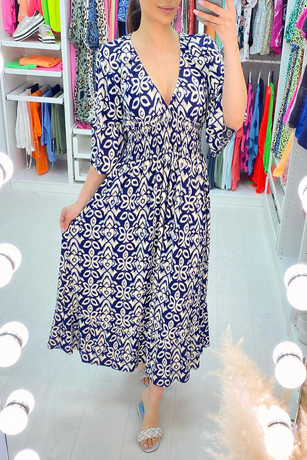 Fairytale Song Bohemian Print Stretch Frill Sleeve Loose Maxi Dress