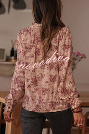 Plant Plaid Printed Long-sleeved Ruffles Casual Shirt