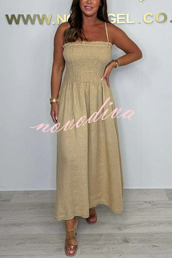 Solid Color Casual Short Jacket and Suspender Pleated Maxi Dress Set