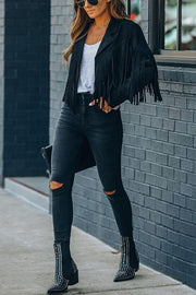 All Night Cropped Fringe Faux Suede Jacket