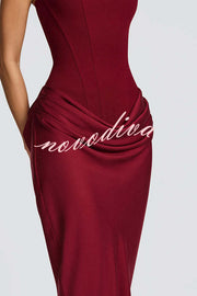 Larrah Square Neck Back Lace-up Satin Drape Hem Maxi Dress