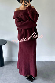 Luka Ribbed Knit Off Shoulder Long Sleeve Sweater and Stretch Maxi Skirt Set