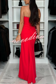 Miami Date Night Off Shoulder Drape Ruched High Slit Party Maxi Dress