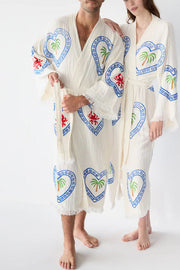 Maia Linen Blend Unique Print Belt Swimwear / Lounge Cover-up Robe