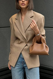 Solid Color Loose Lapel Long Sleeve Button Blazer