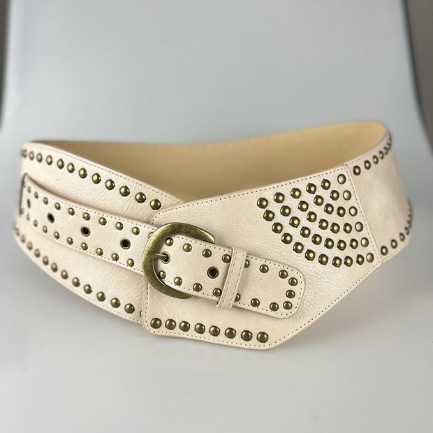 Vintage Faux Leather Rivet Pin Buckle Wide Belt