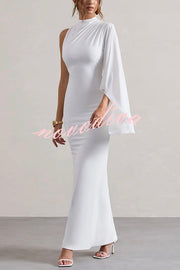 Ready When You Are High Neck One Ruffle Sleeve Maxi Dress