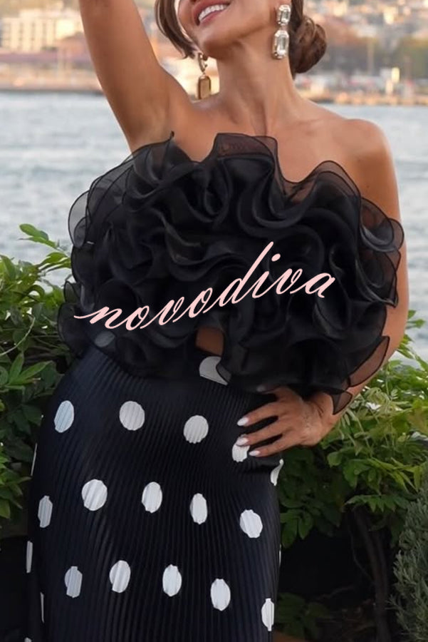 Eye-catching Organza Multi-layer Petal Ruffles Details Strapless Tank