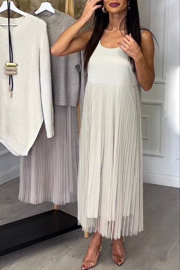 Jensine Pleated Tulle Tank Loose Midi Dress
