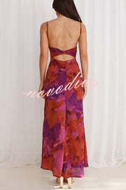 Fashion Tie-dye Backless Suspender Holiday Maxi Dress