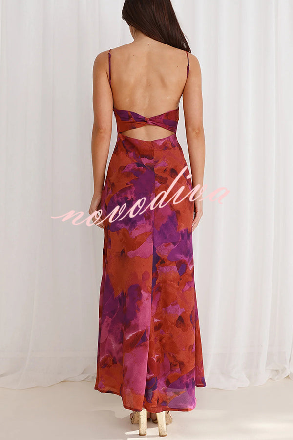 Fashion Tie-dye Backless Suspender Holiday Maxi Dress