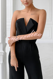 Tuxedo-style Off Shoulder Pocket Wide Leg Formal Jumpsuit