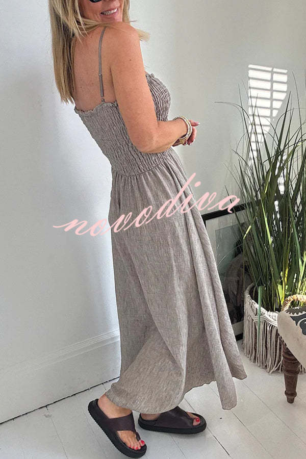 Solid Color Casual Short Jacket and Suspender Pleated Maxi Dress Set