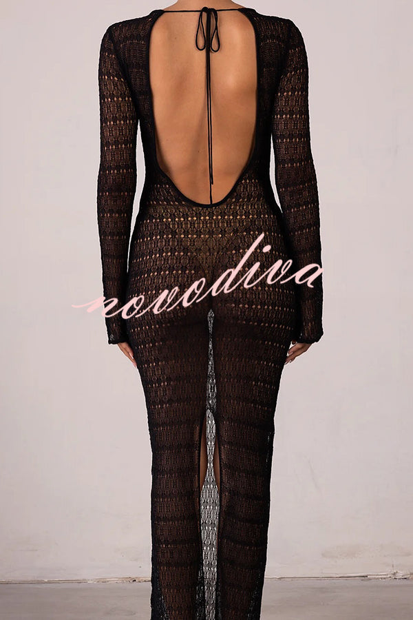 Sexy Backless Long-sleeved Knitted Slim-fit Maxi Dress
