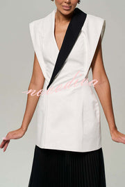 Modern Day Contrast Color Wide Sleeve Waisted Lapel Suit Vest