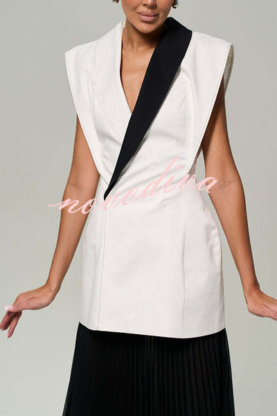 Modern Day Contrast Color Wide Sleeve Waisted Lapel Suit Vest