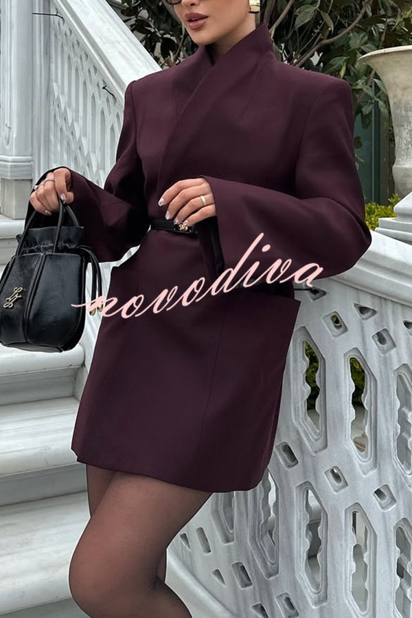 Solid Color Lapel Long Sleeve Casual Pocket Long Blazer