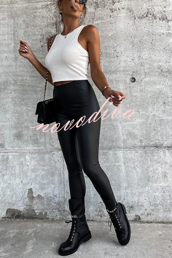 Viminni Faux Leather High Rise Stretch Legging Pants