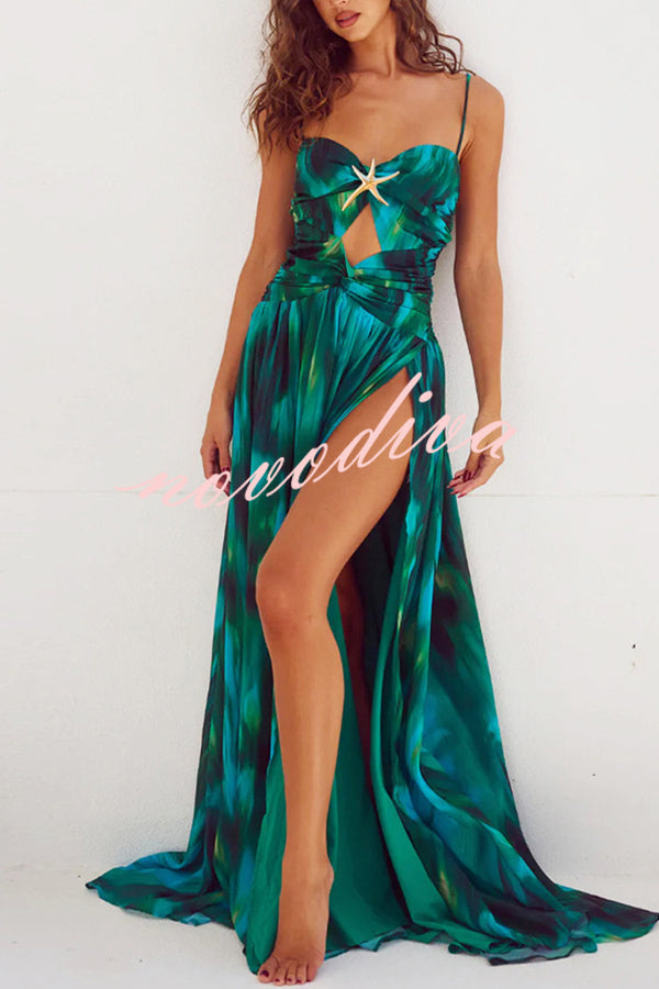 Unique Printed High Slit Beach Maxi Dress